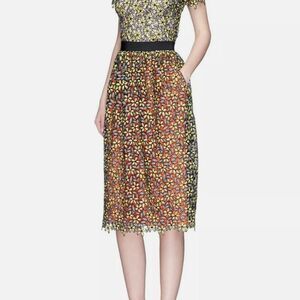Self-Portrait Daisy Guipure Lace Lined Midi Skirt Side Pockets Women's Size 8